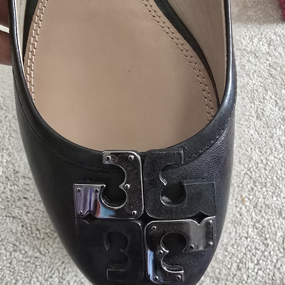 Tory Burch Black Flats with Silver Logo - Picture 2 of 7